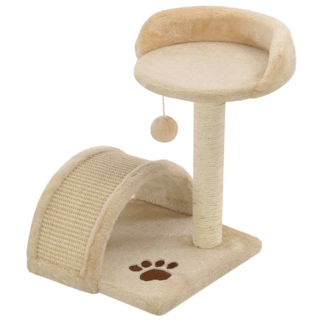 Cat house with sisal rope scratching post 40 cm, beige and brown