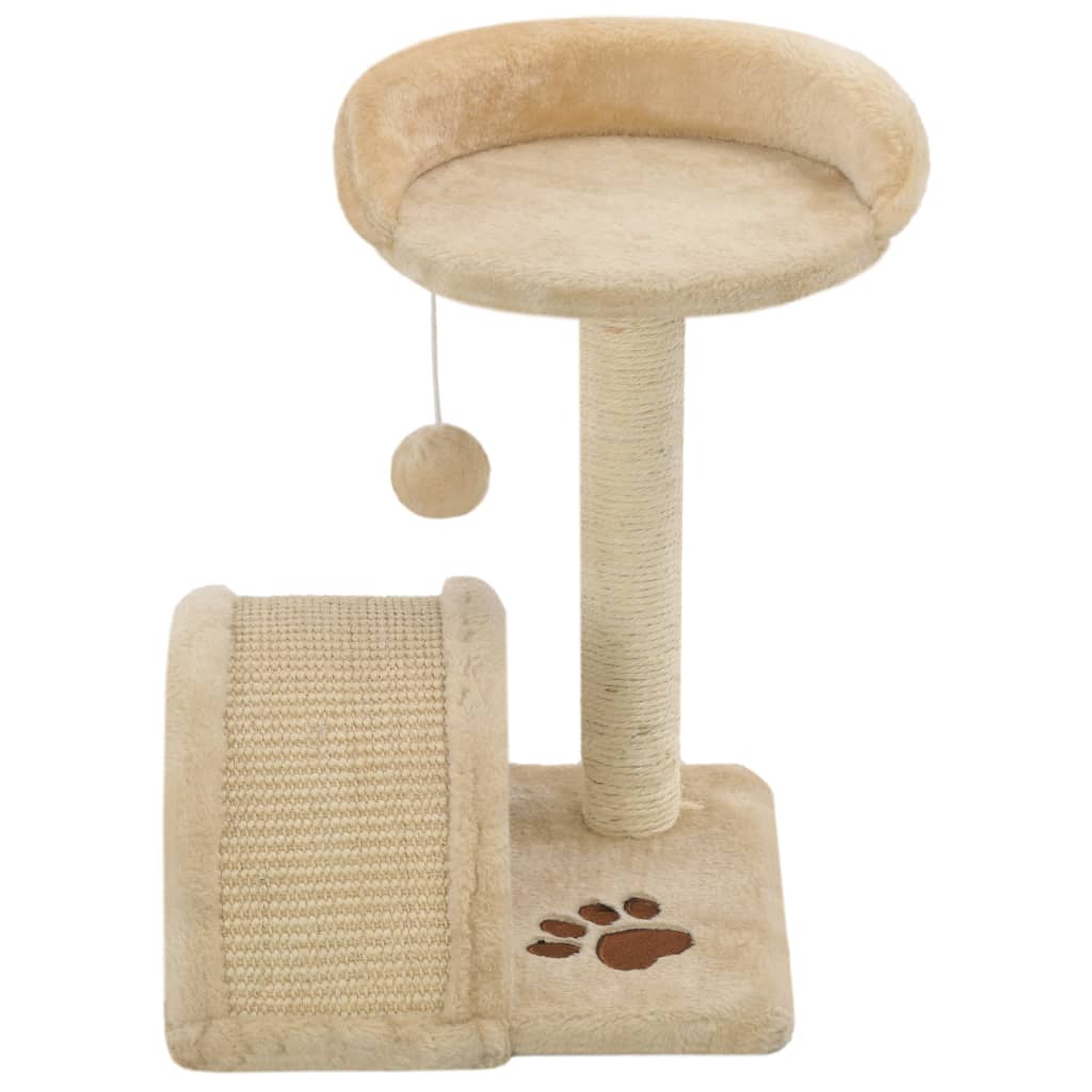 Cat house with sisal rope scratching post 40 cm, beige and brown