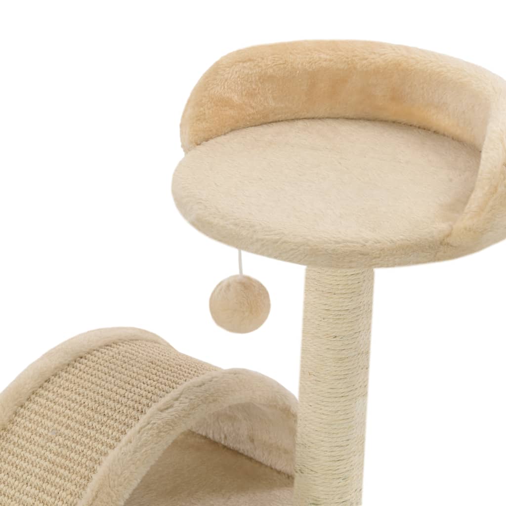 Cat house with sisal rope scratching post 40 cm, beige and brown