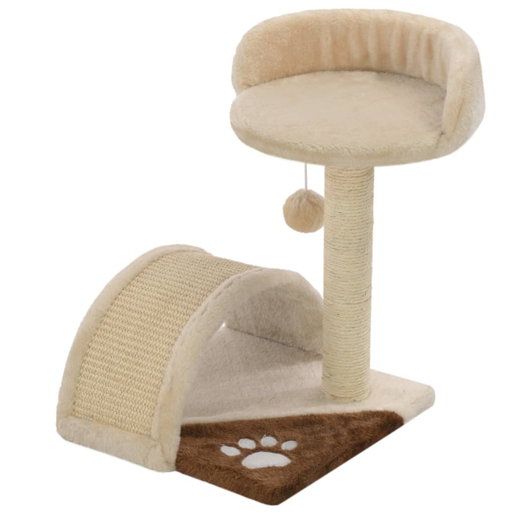 Cat house with sisal rope scratching post 40 cm, beige and brown