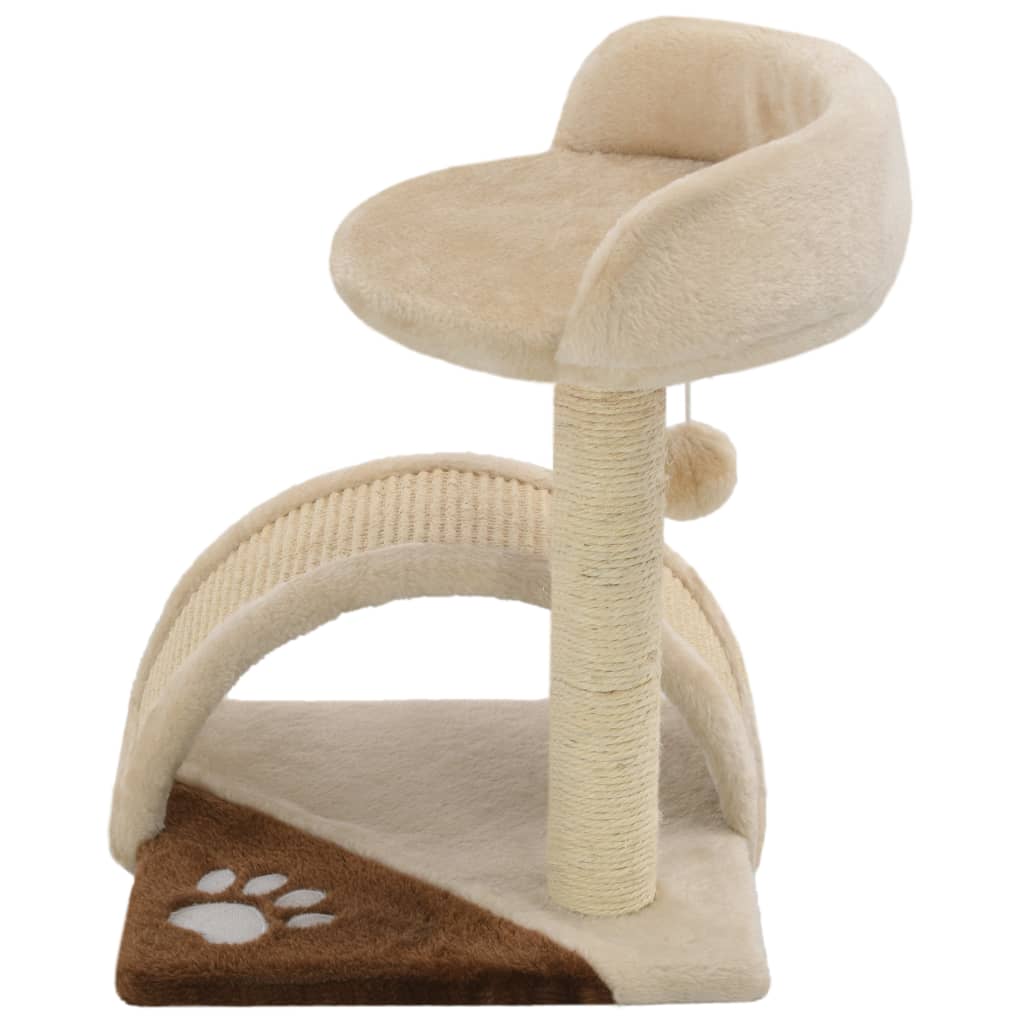 Cat house with sisal rope scratching post 40 cm, beige and brown