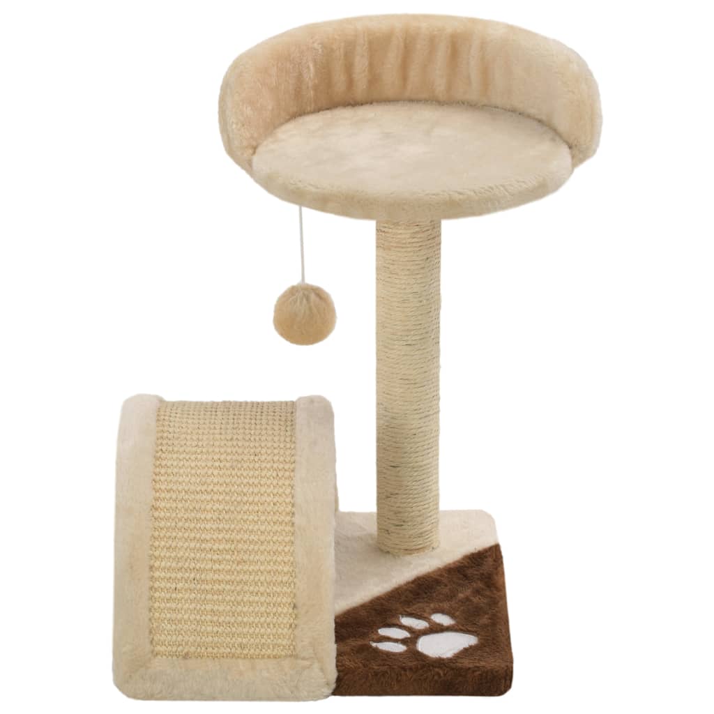 Cat house with sisal rope scratching post 40 cm, beige and brown