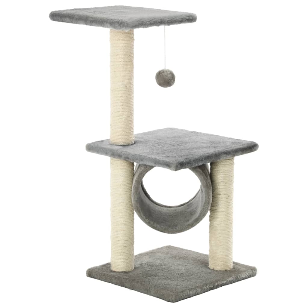 Cat house with sisal rope and scratching post 65 cm, grey