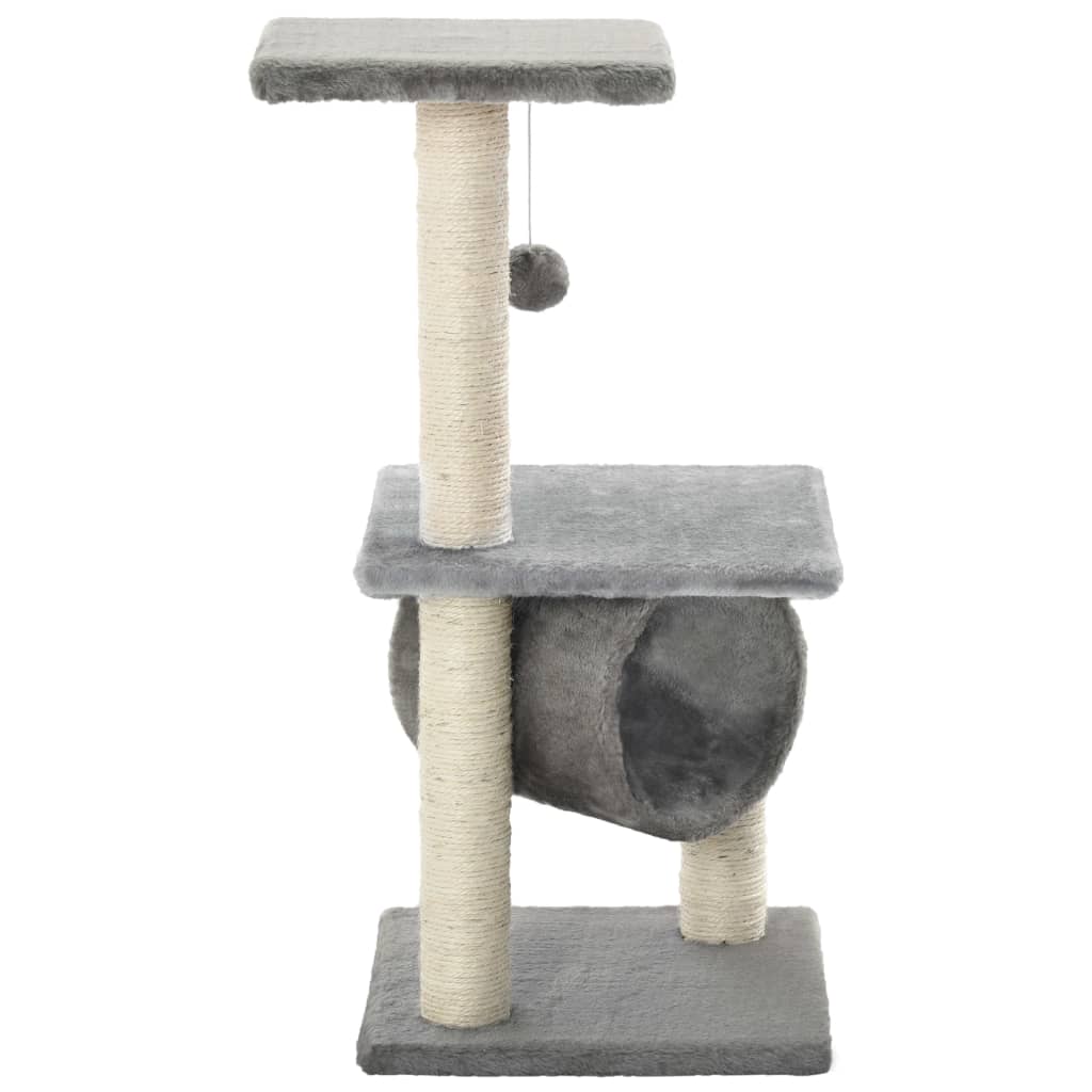 Cat house with sisal rope and scratching post 65 cm, grey