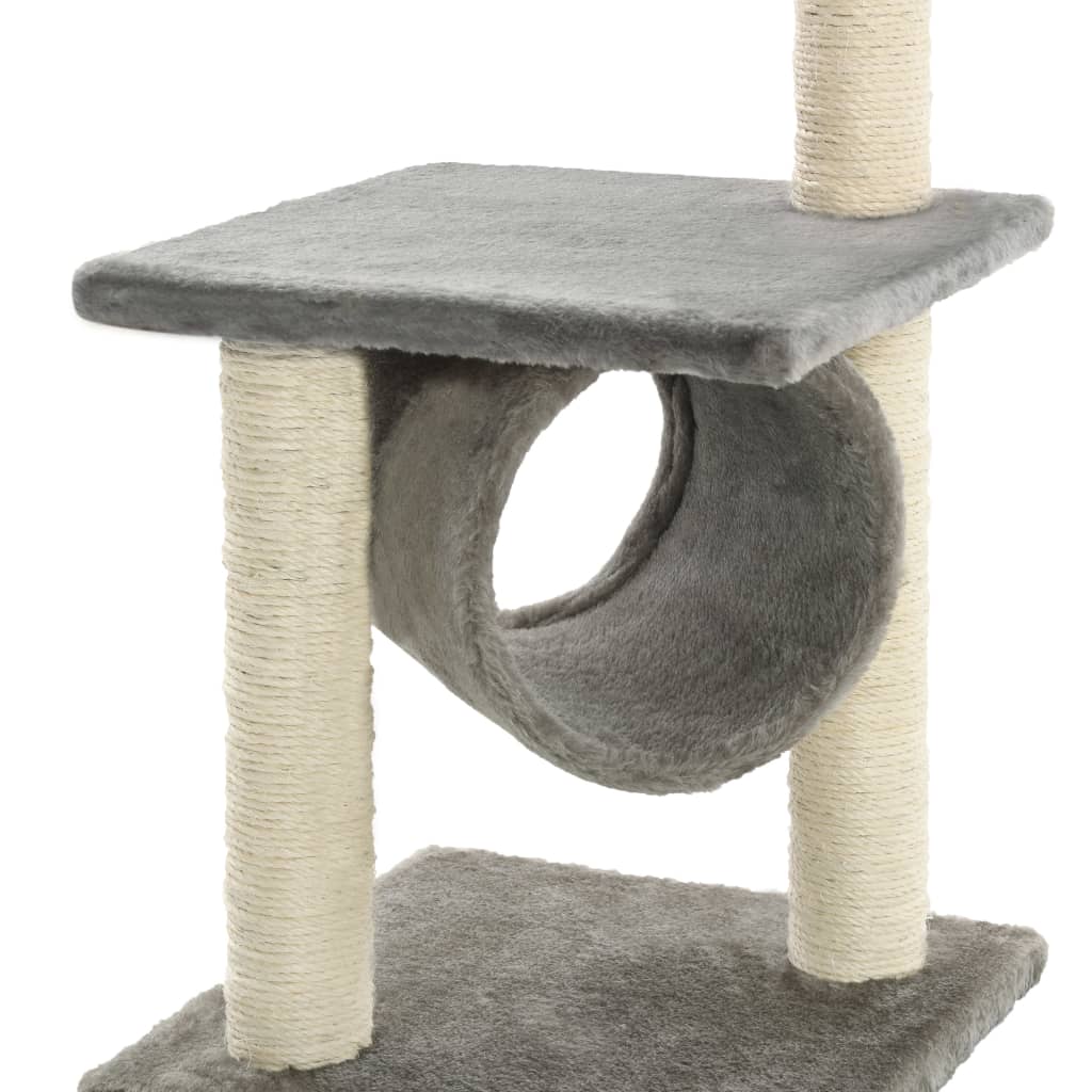 Cat house with sisal rope and scratching post 65 cm, grey