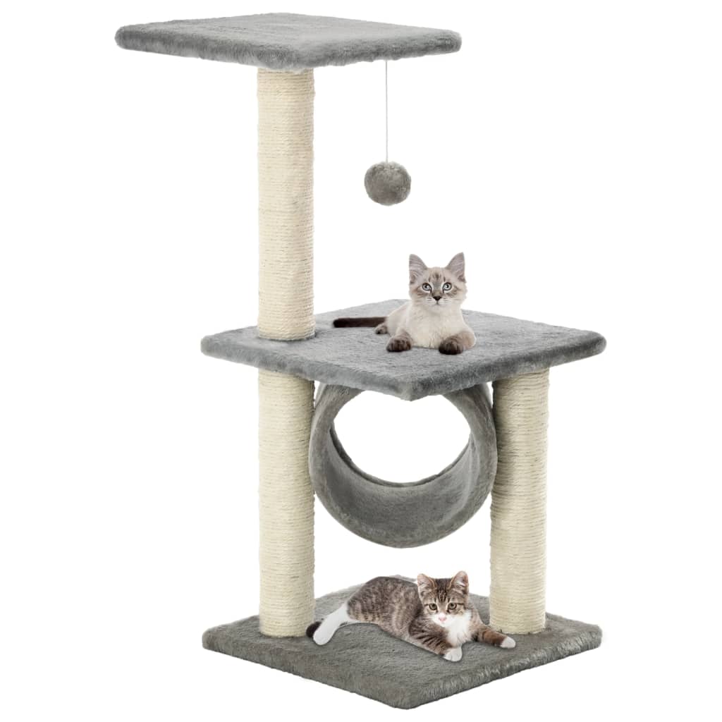 Cat house with sisal rope and scratching post 65 cm, grey