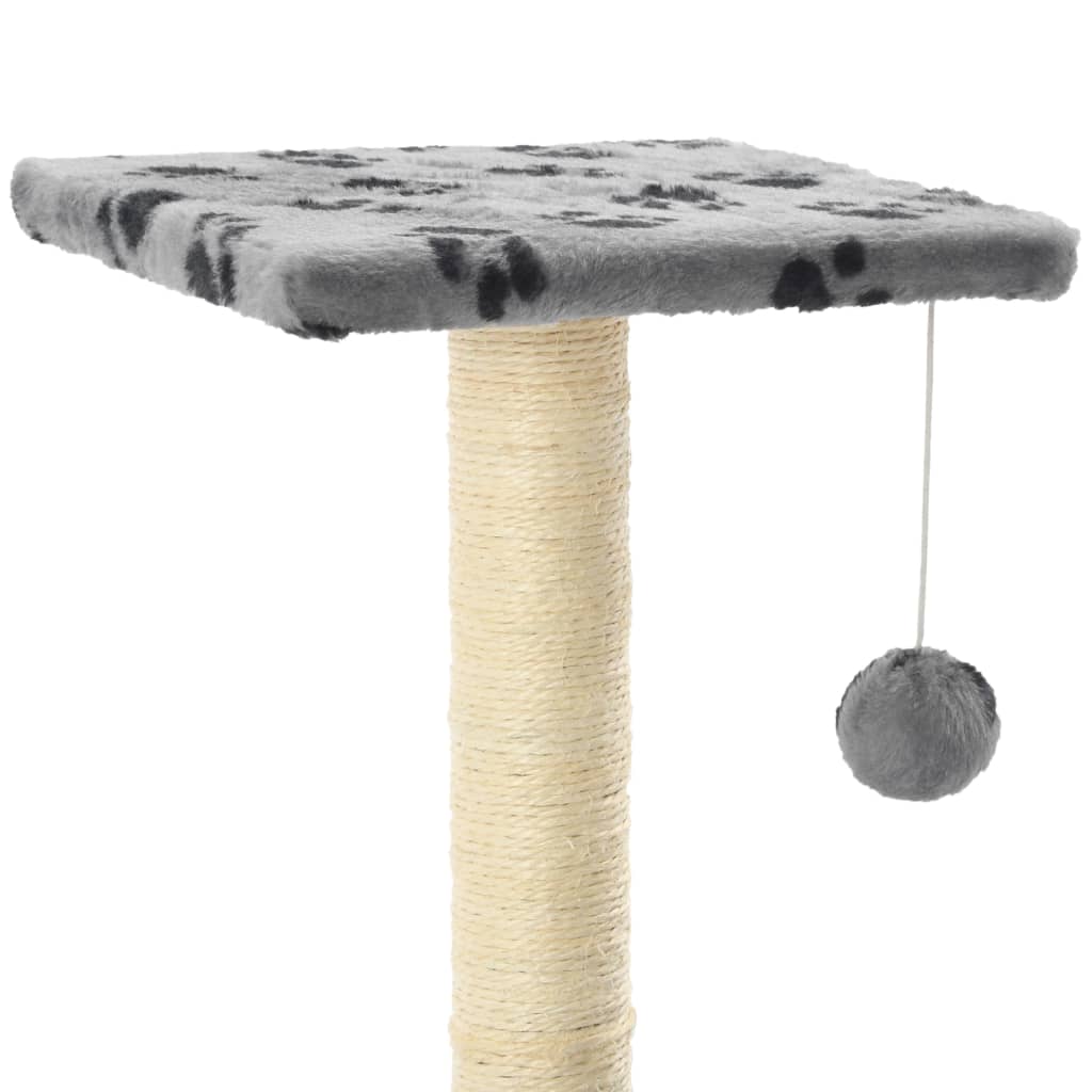 Cat house with sisal rope scratching post, 65 cm, grey with paw prints