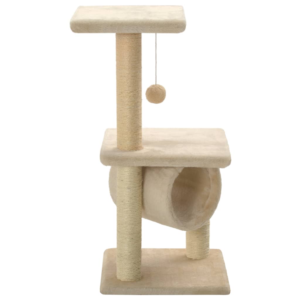 Cat house with sisal rope scratching post, 65 cm, beige