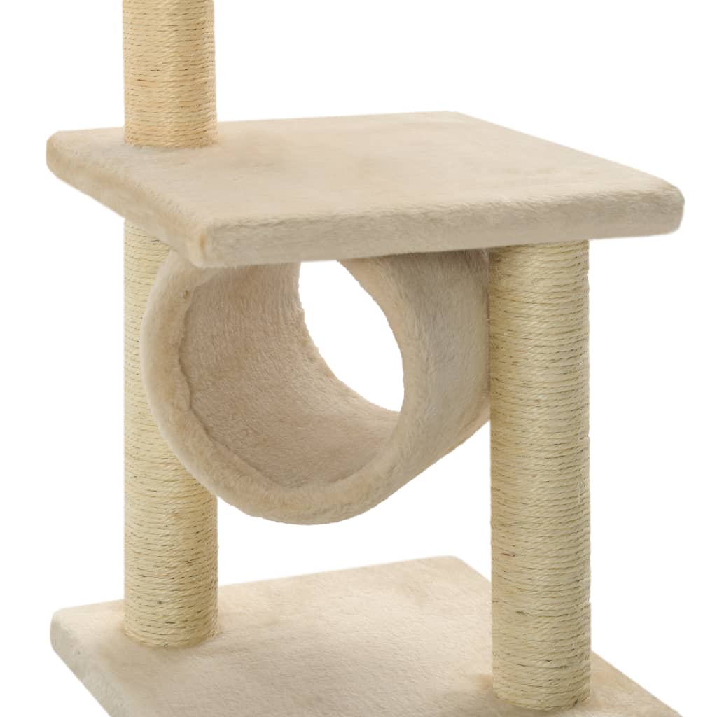 Cat house with sisal rope scratching post, 65 cm, beige