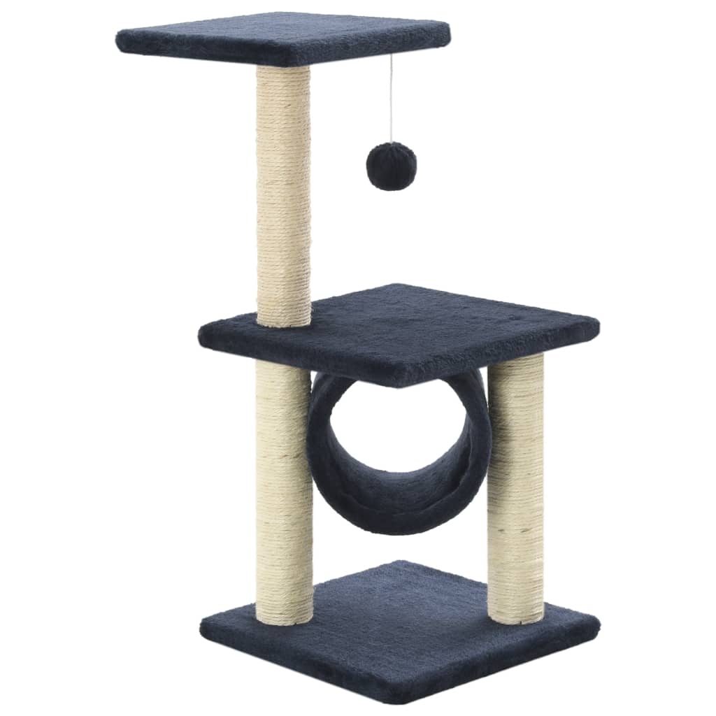 Cat house with sisal rope and scratching post 65 cm, dark blue