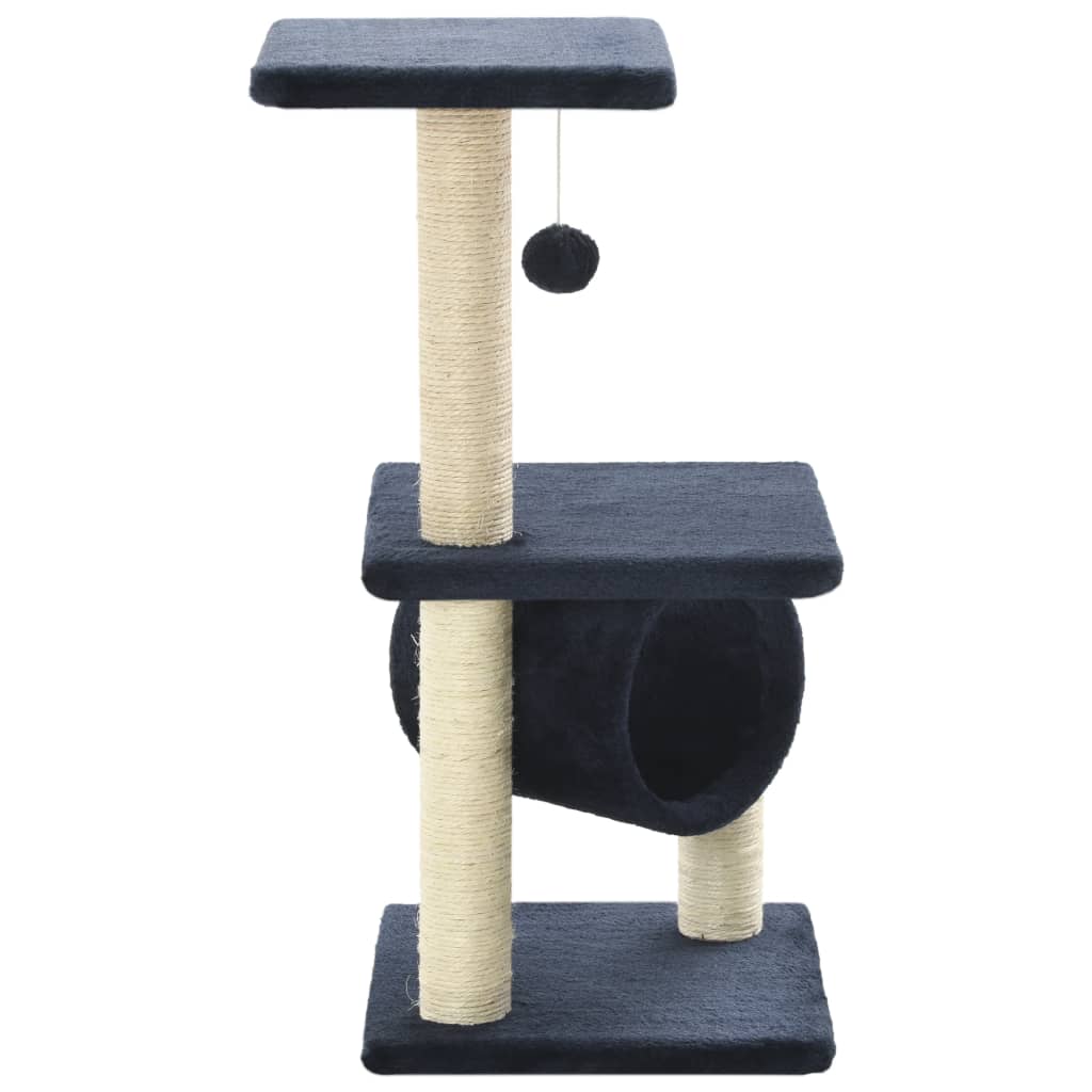 Cat house with sisal rope and scratching post 65 cm, dark blue