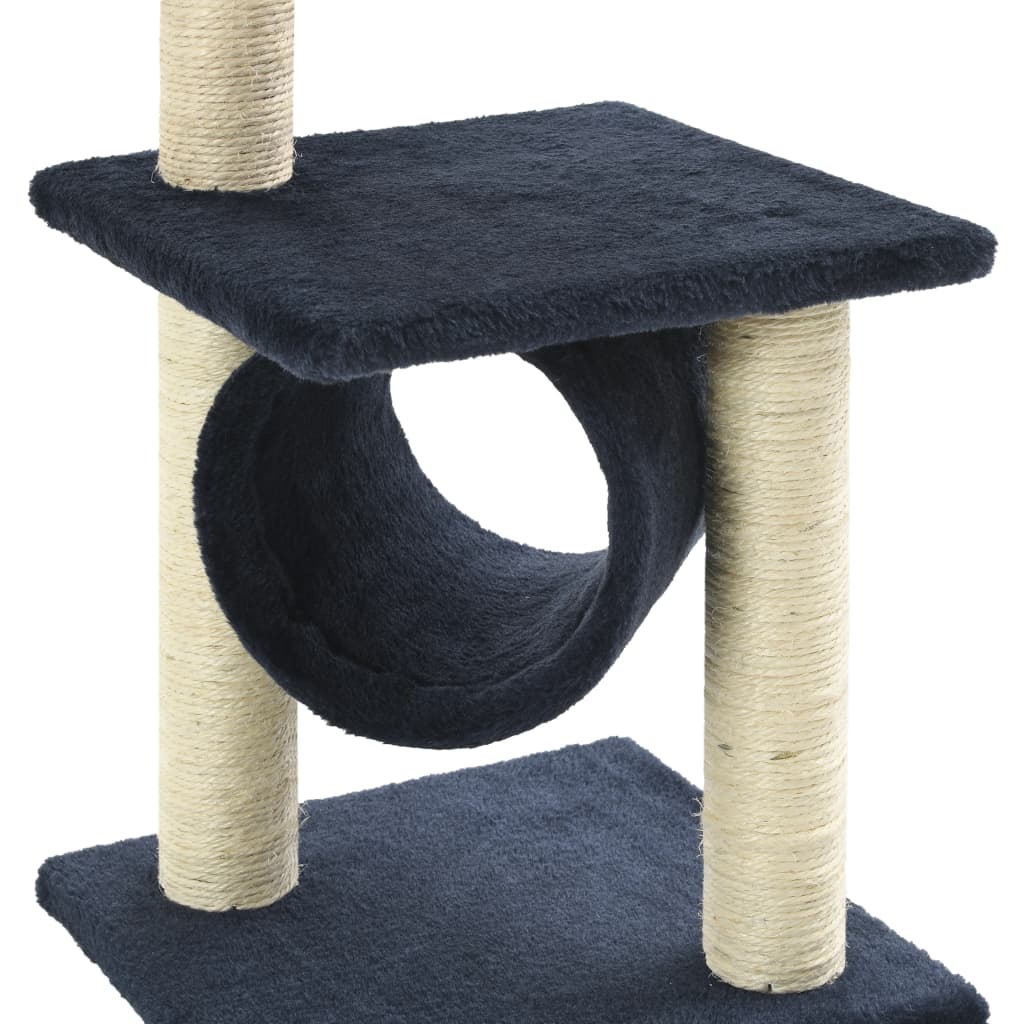 Cat house with sisal rope and scratching post 65 cm, dark blue