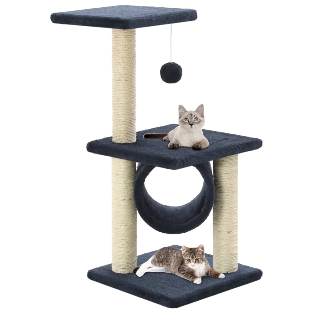 Cat house with sisal rope and scratching post 65 cm, dark blue