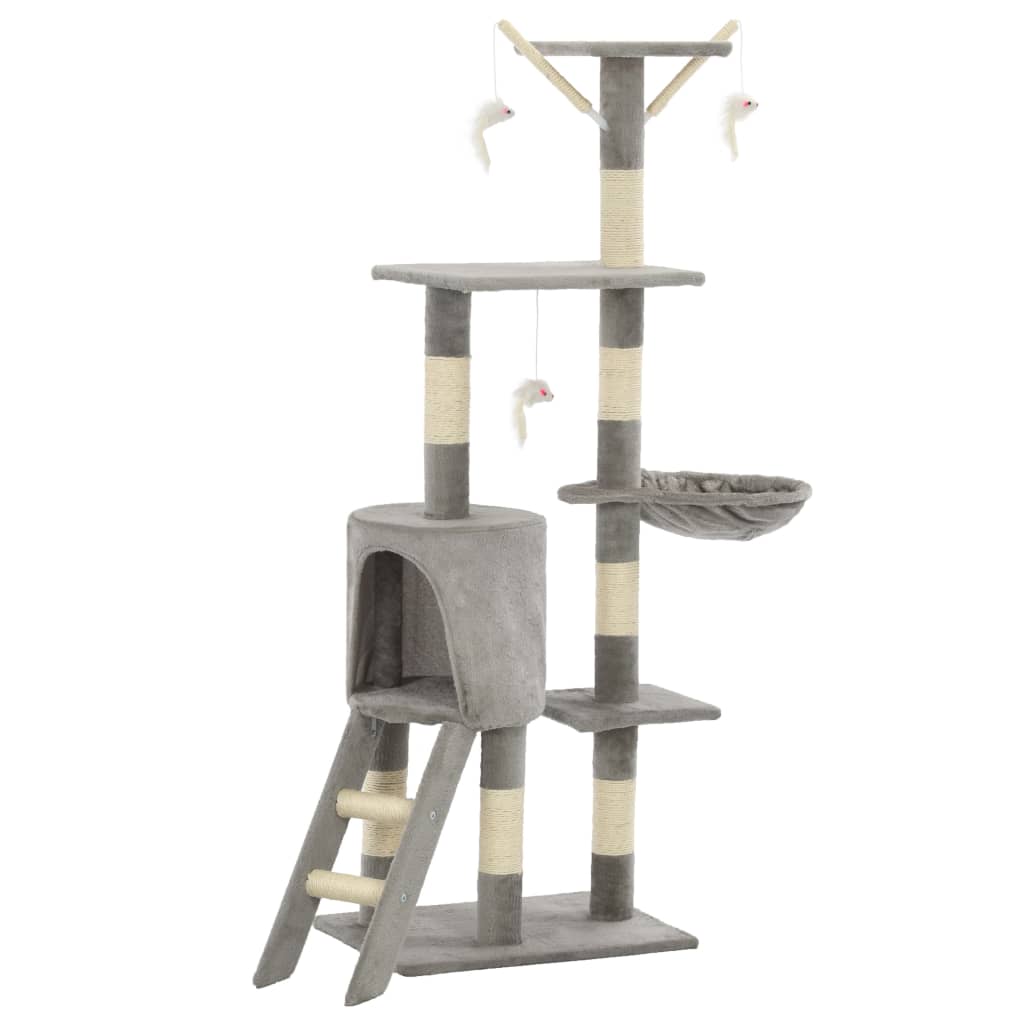 Cat house with sisal rope scratching post 138 cm grey