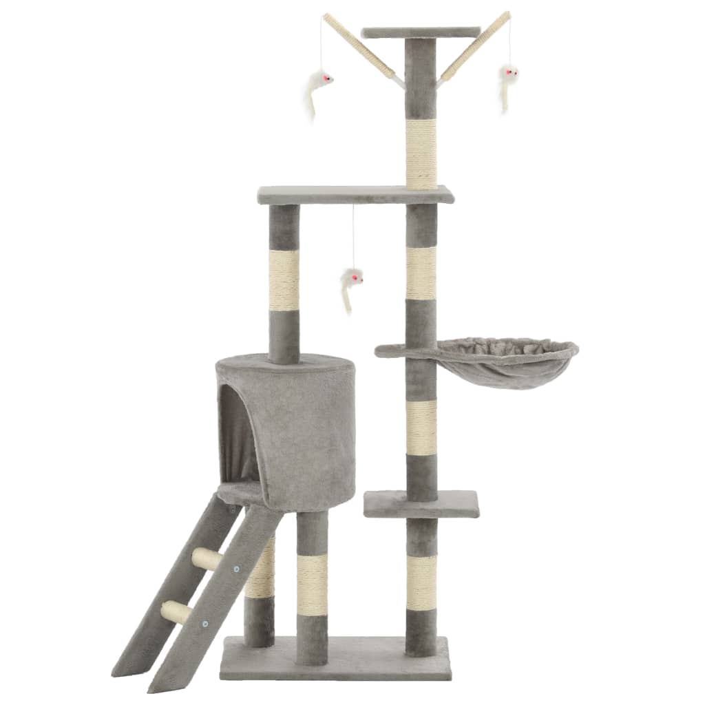 Cat house with sisal rope scratching post 138 cm grey