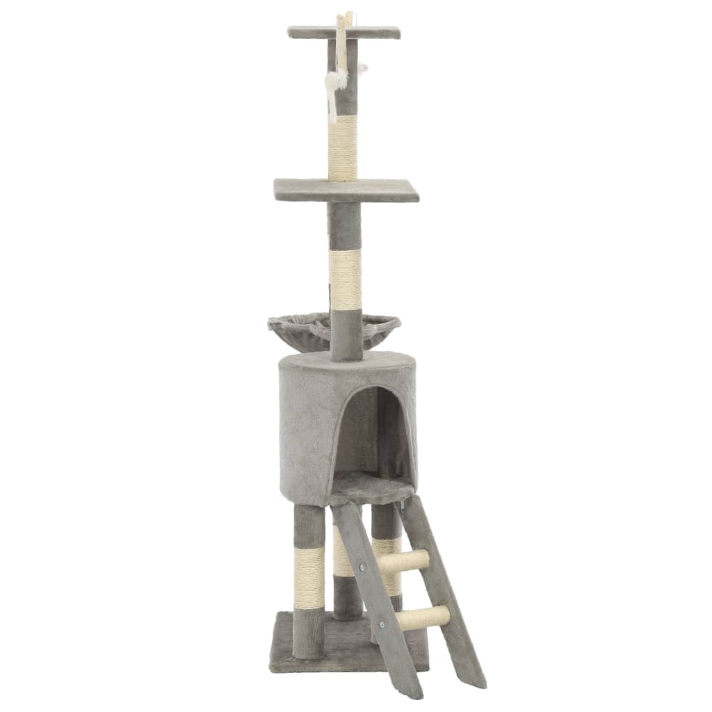 Cat house with sisal rope scratching post 138 cm grey