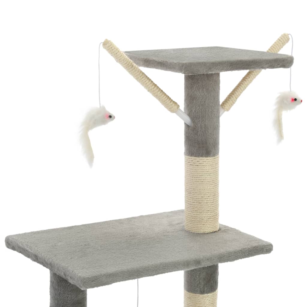 Cat house with sisal rope scratching post 138 cm grey