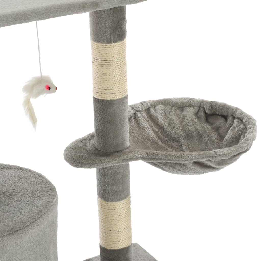 Cat house with sisal rope scratching post 138 cm grey