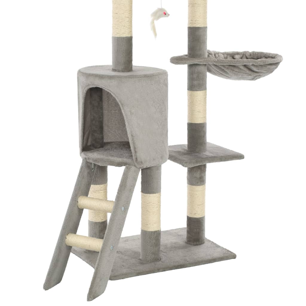 Cat house with sisal rope scratching post 138 cm grey