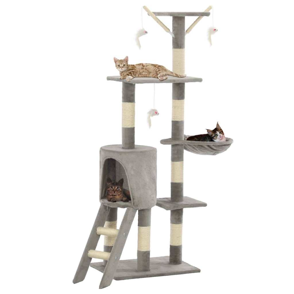 Cat house with sisal rope scratching post 138 cm grey