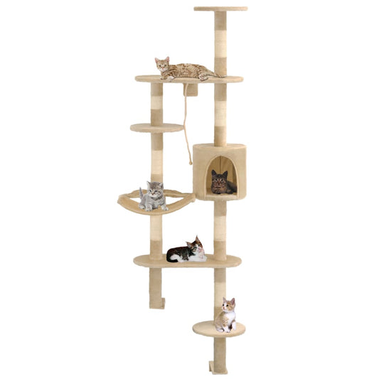 Cat house with sisal rope scratching post, 194 cm, beige