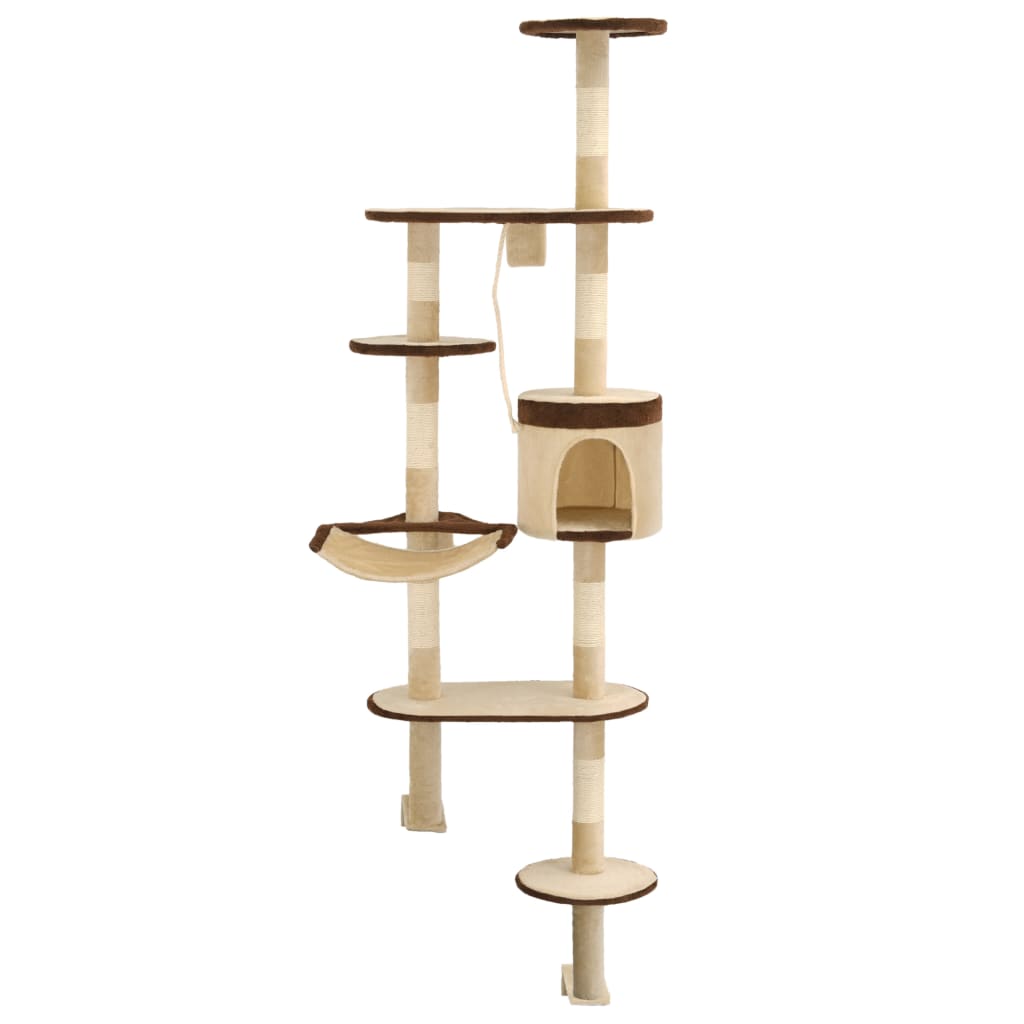 Cat house with sisal rope scratching post, 194 cm, beige and brown