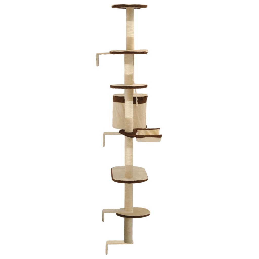 Cat house with sisal rope scratching post, 194 cm, beige and brown