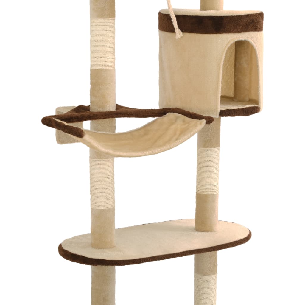 Cat house with sisal rope scratching post, 194 cm, beige and brown