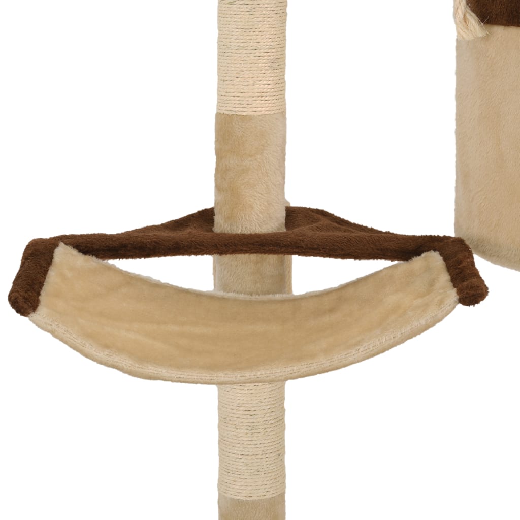 Cat house with sisal rope scratching post, 194 cm, beige and brown