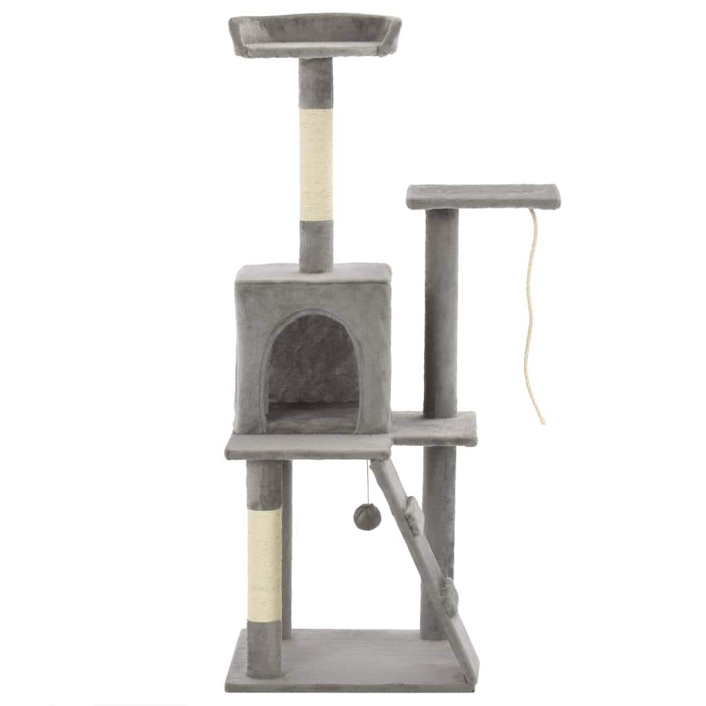 Cat house with sisal rope and scratching post 120 cm grey