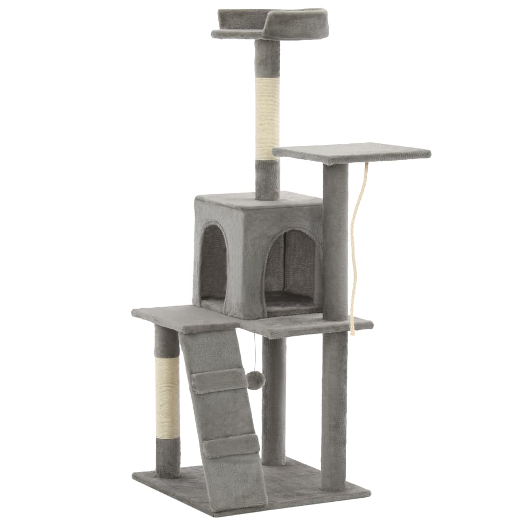 Cat house with sisal rope and scratching post 120 cm grey