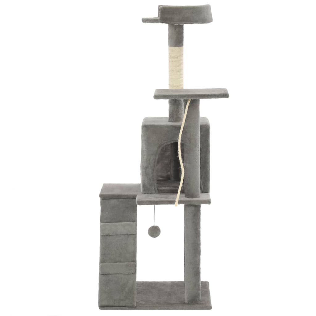 Cat house with sisal rope and scratching post 120 cm grey