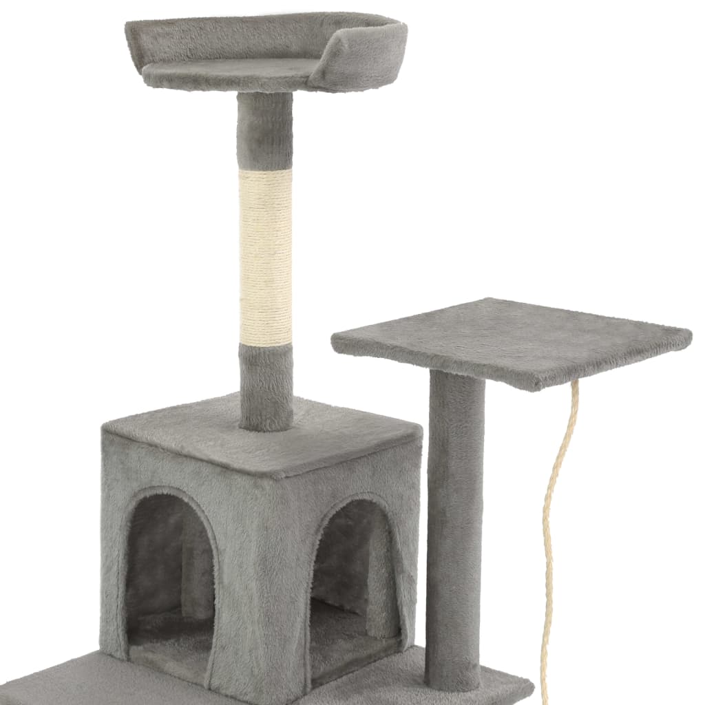 Cat house with sisal rope and scratching post 120 cm grey