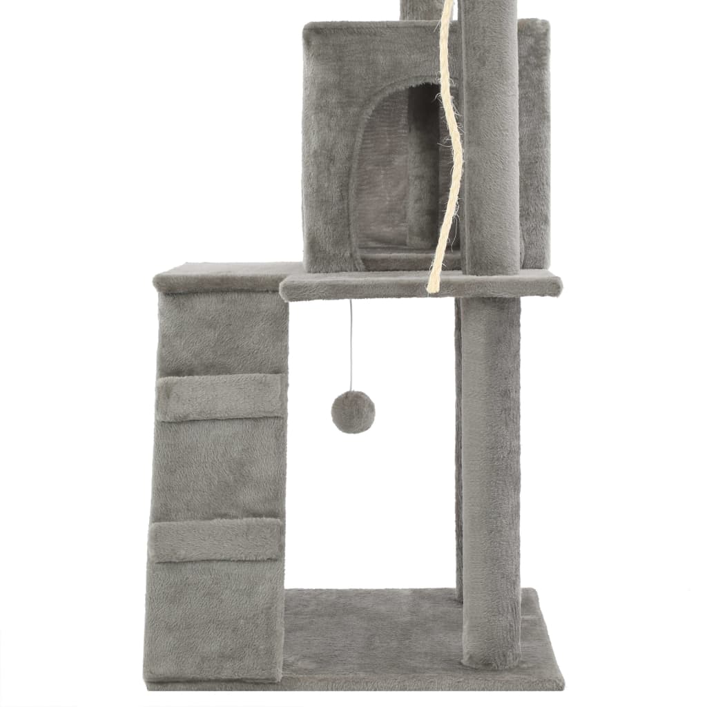 Cat house with sisal rope and scratching post 120 cm grey