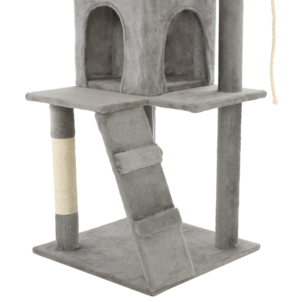 Cat house with sisal rope and scratching post 120 cm grey