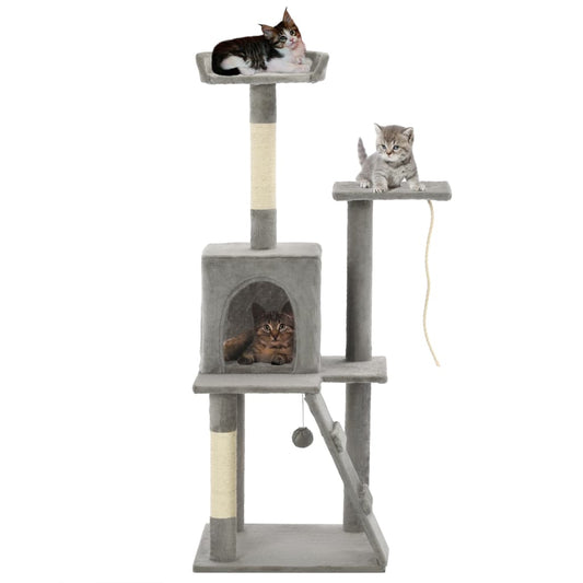 Cat house with sisal rope and scratching post 120 cm grey