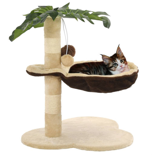 Cat house with sisal rope scratching post, 50 cm, beige and brown