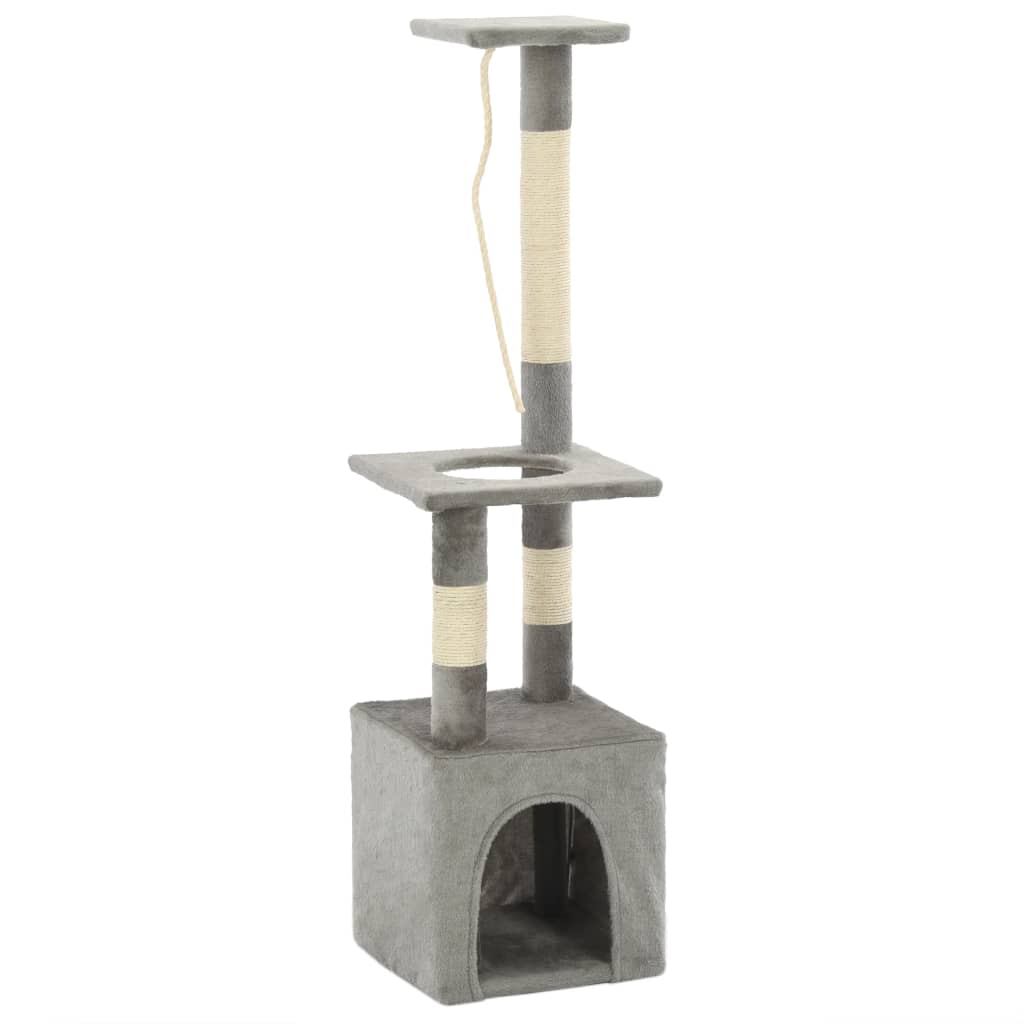 Cat house with sisal rope scratching post 109 cm grey