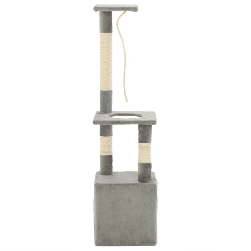 Cat house with sisal rope scratching post 109 cm grey