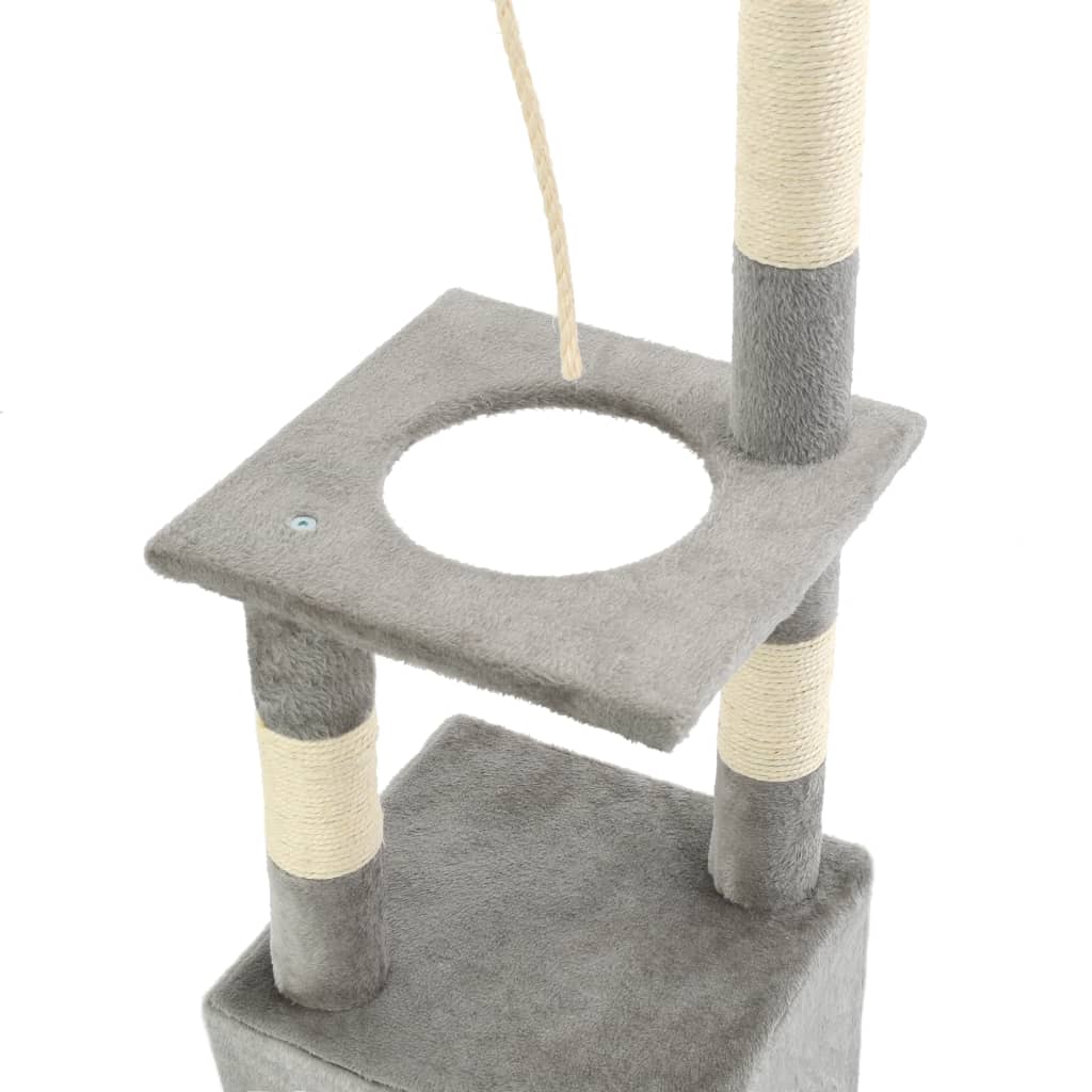 Cat house with sisal rope scratching post 109 cm grey