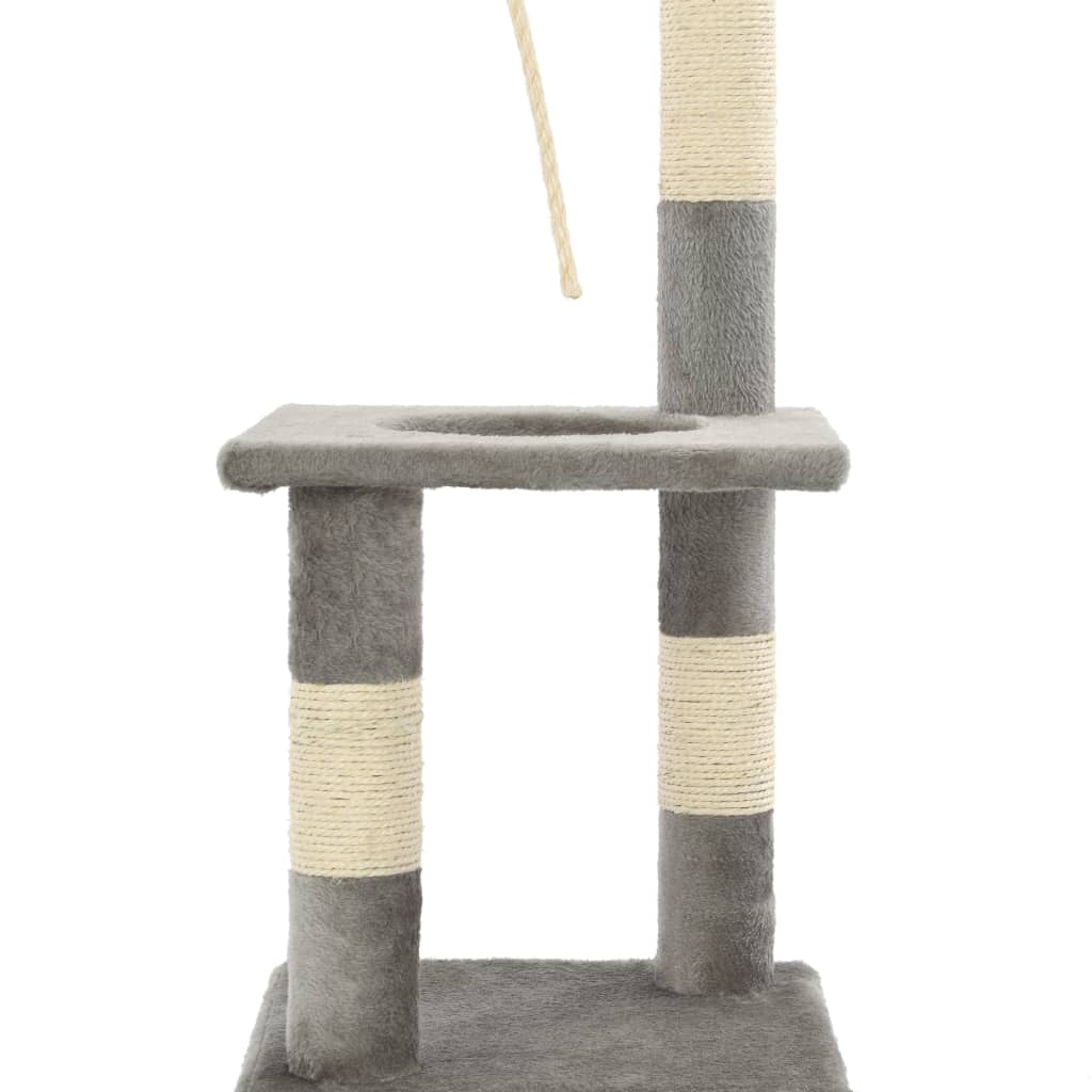 Cat house with sisal rope scratching post 109 cm grey