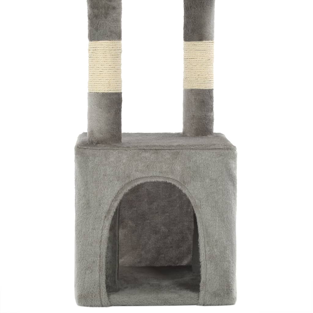 Cat house with sisal rope scratching post 109 cm grey