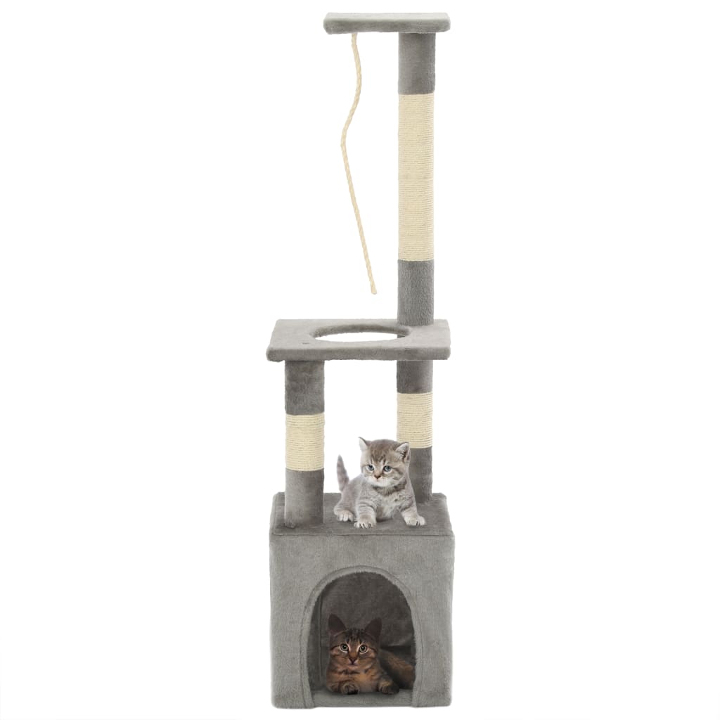 Cat house with sisal rope scratching post 109 cm grey