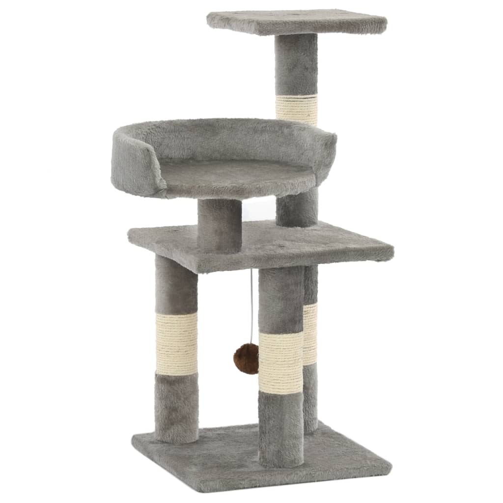 Cat house with sisal rope scratching post 65 cm grey