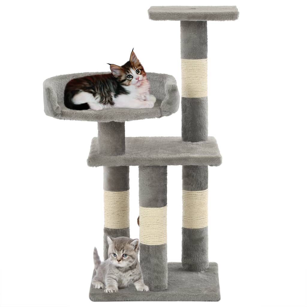 Cat house with sisal rope scratching post 65 cm grey