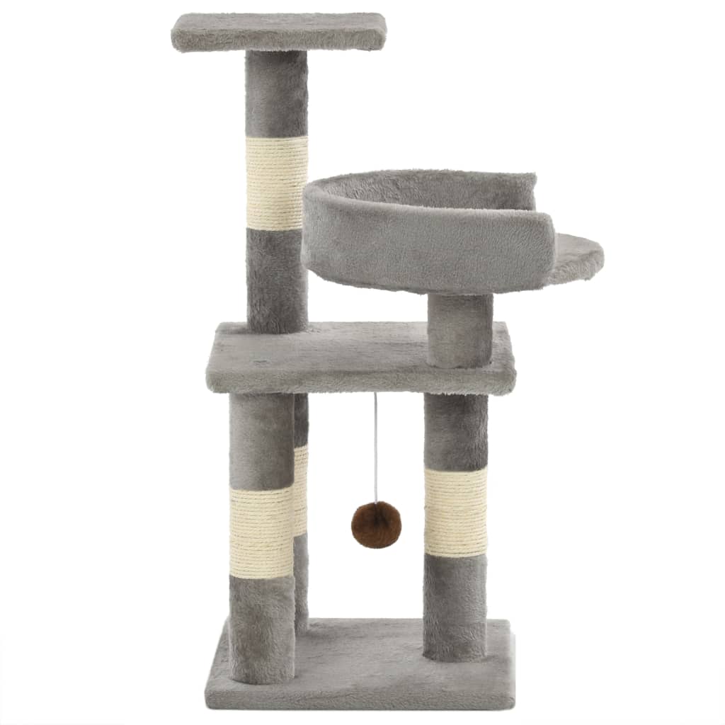 Cat house with sisal rope scratching post 65 cm grey