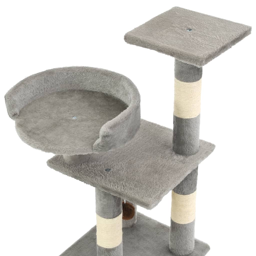 Cat house with sisal rope scratching post 65 cm grey