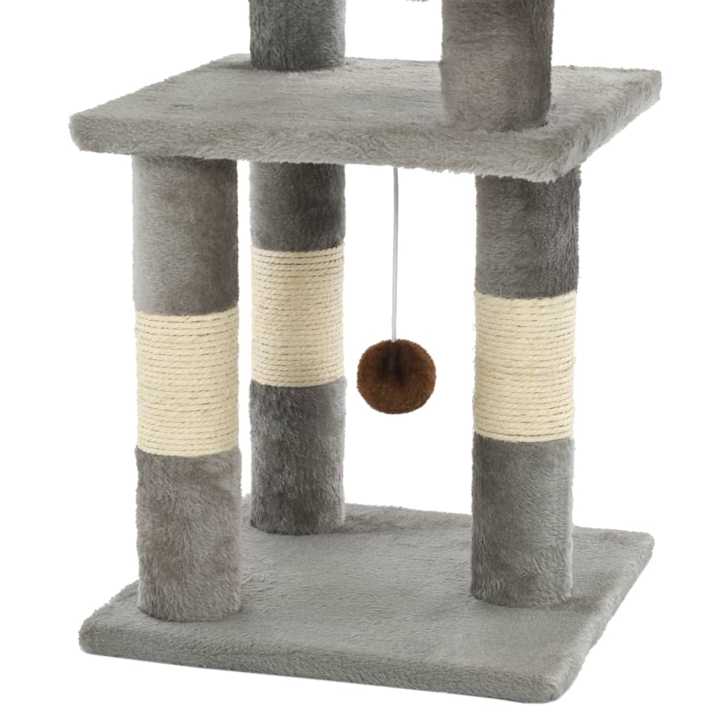 Cat house with sisal rope scratching post 65 cm grey