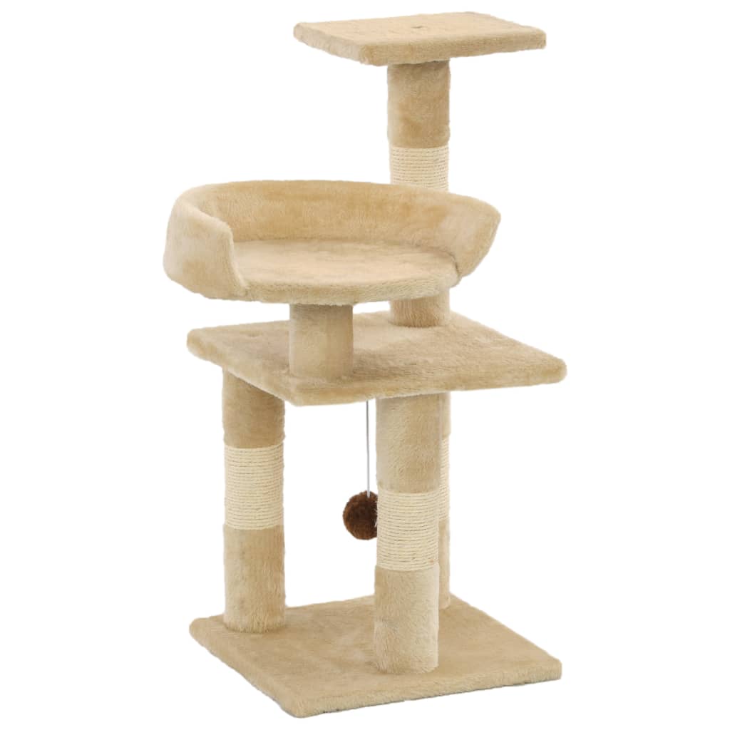 Cat house with sisal rope scratching post, 65 cm, beige