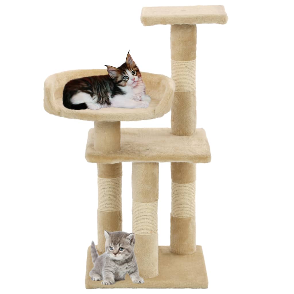 Cat house with sisal rope scratching post, 65 cm, beige